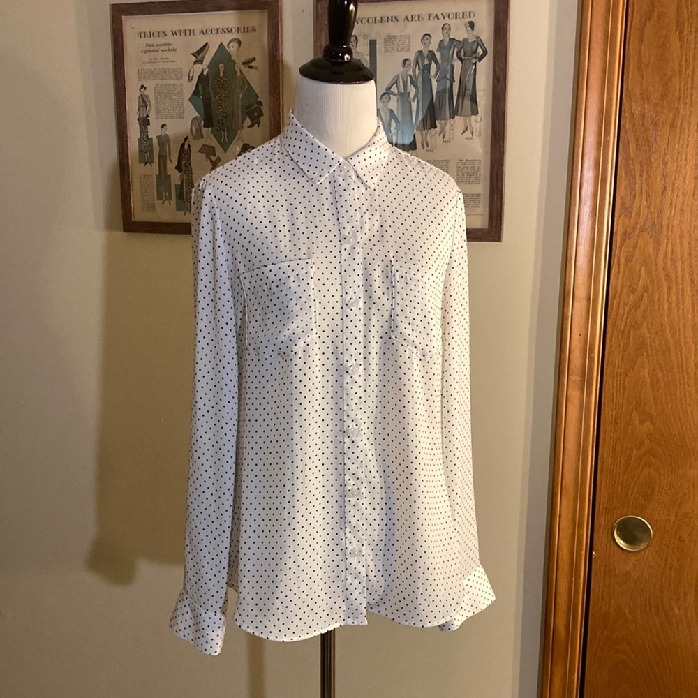 Black and white polka dot WHBM blouse size 4